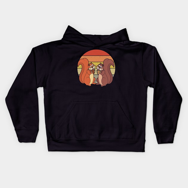 Squirrel Retro Vintage Kids Hoodie by Tesszero